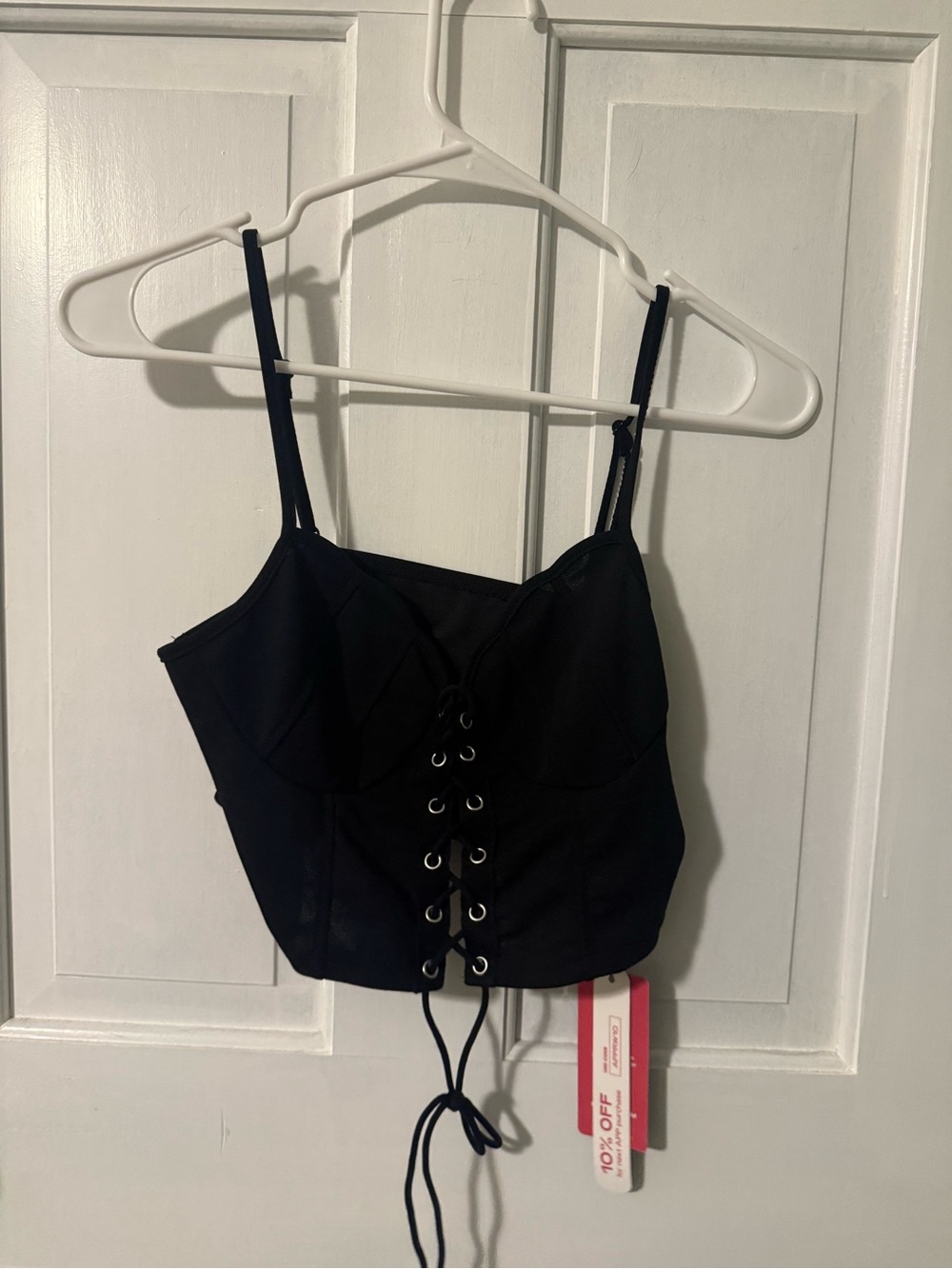 ROMWE Black Lace-Up Cami Crop Top